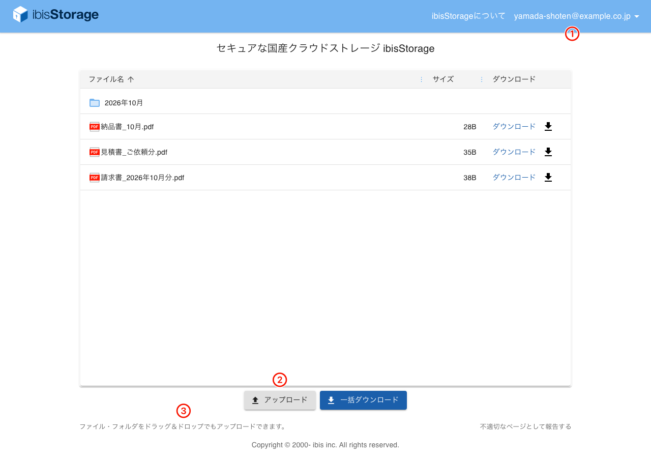アップロードを許可した共有の画面